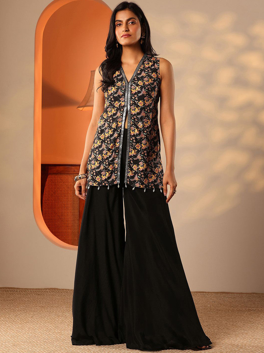 Floral Printed V-Neck Kurta With Palazzos