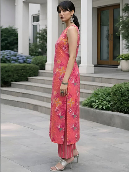 Printed Pure Cotton Round Neck Kurta & Trousers