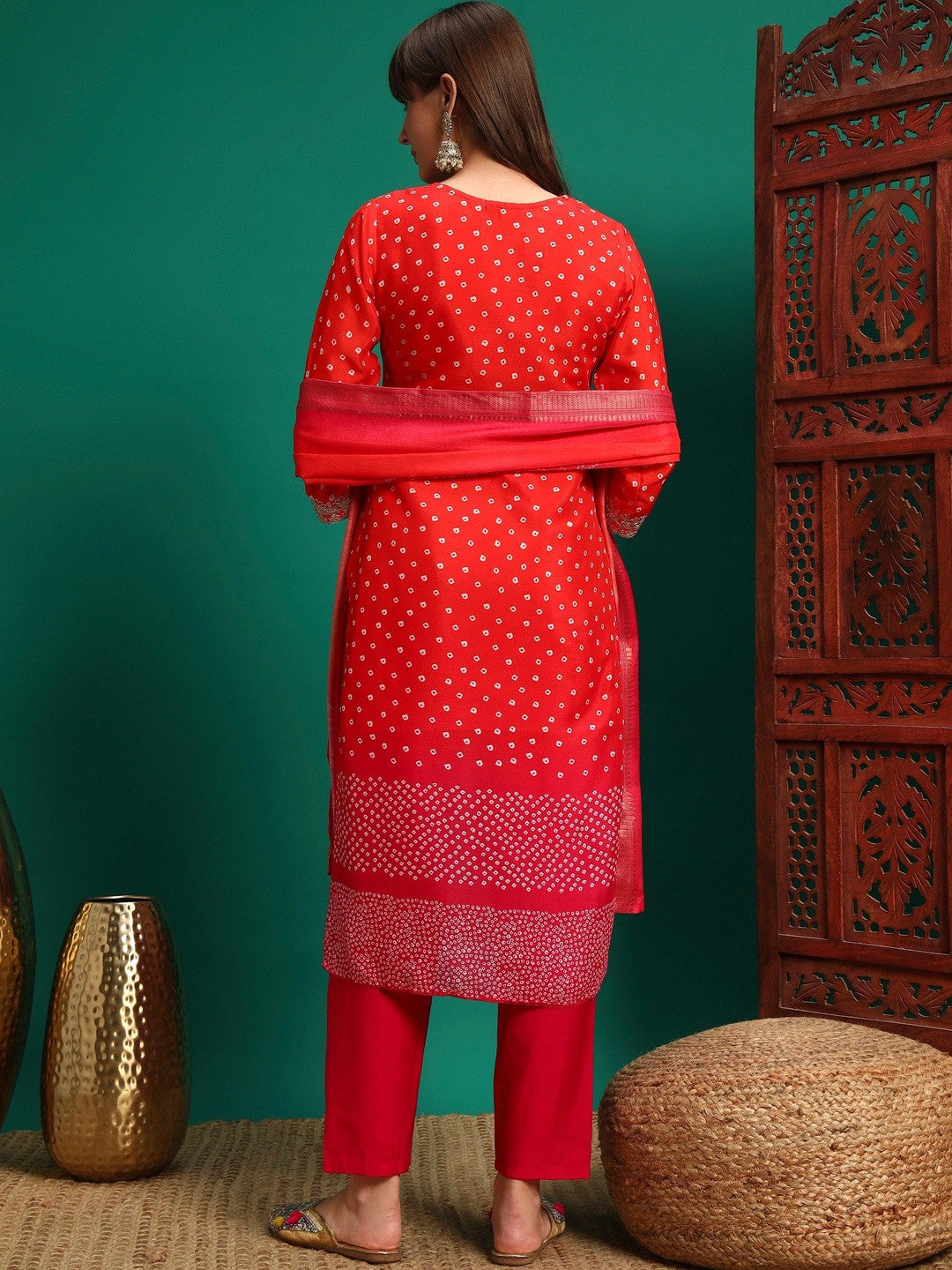 Women Ethnic Motifs Printed Regular Thread Work Kurta with Trousers & With Dupatta