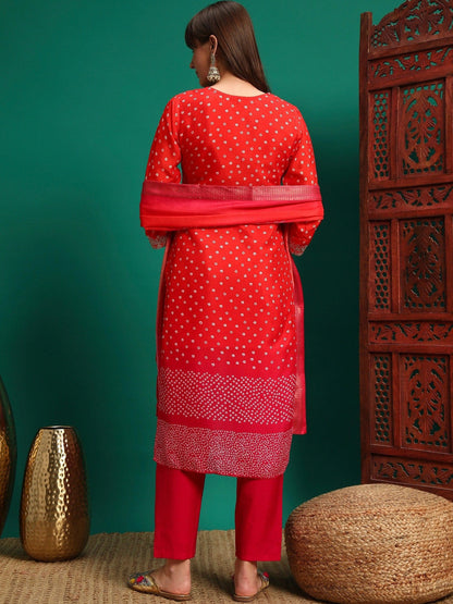 Women Ethnic Motifs Printed Regular Thread Work Kurta with Trousers & With Dupatta