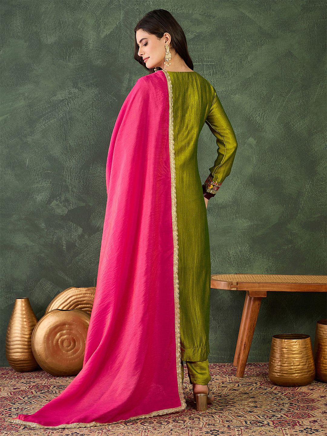 Dhiyona KL Women Ethnic Motifs Embroidered Regular Thread Work Kurta with Palazzos & With Dupatta