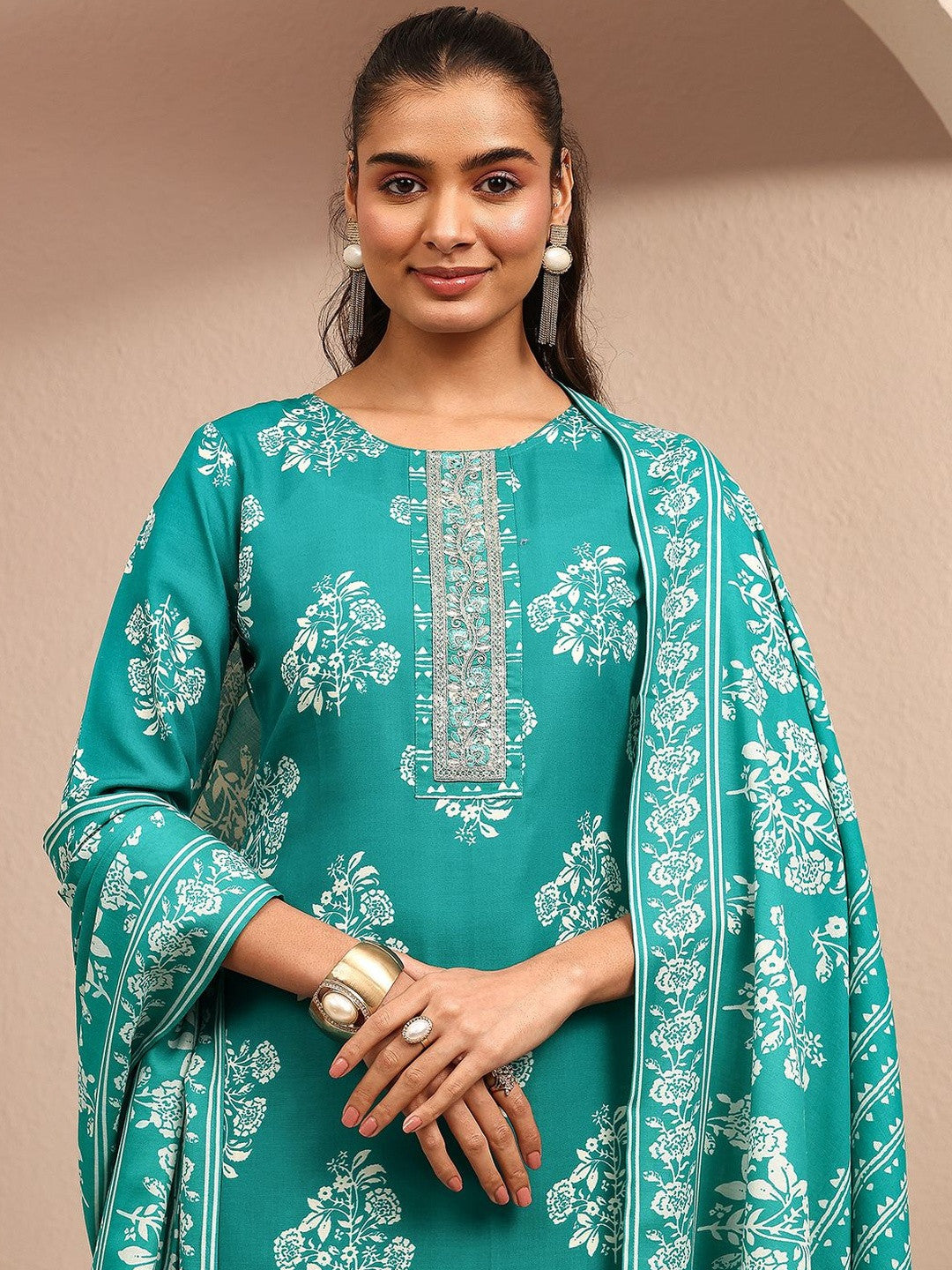 Women Floral Printed Regular Thread Work Kurta with Trousers & With Dupatta