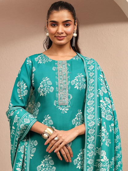 Women Floral Printed Regular Thread Work Kurta with Trousers & With Dupatta