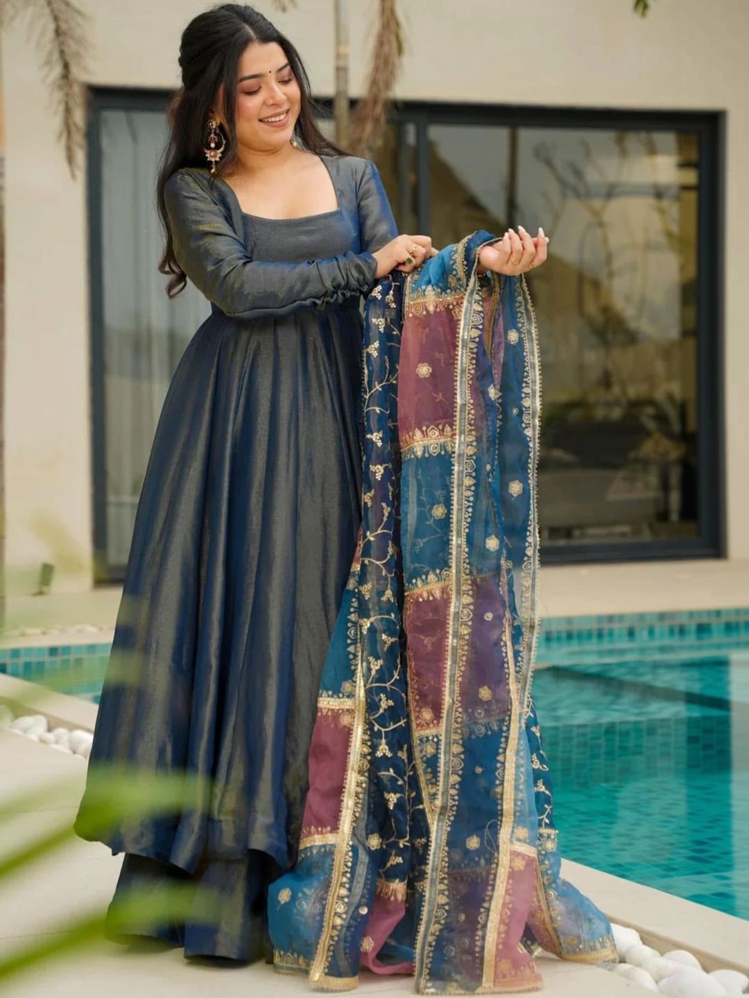 Dhiyona SN Square Neck Anarkali Kurta & Palazzo With Dupatta