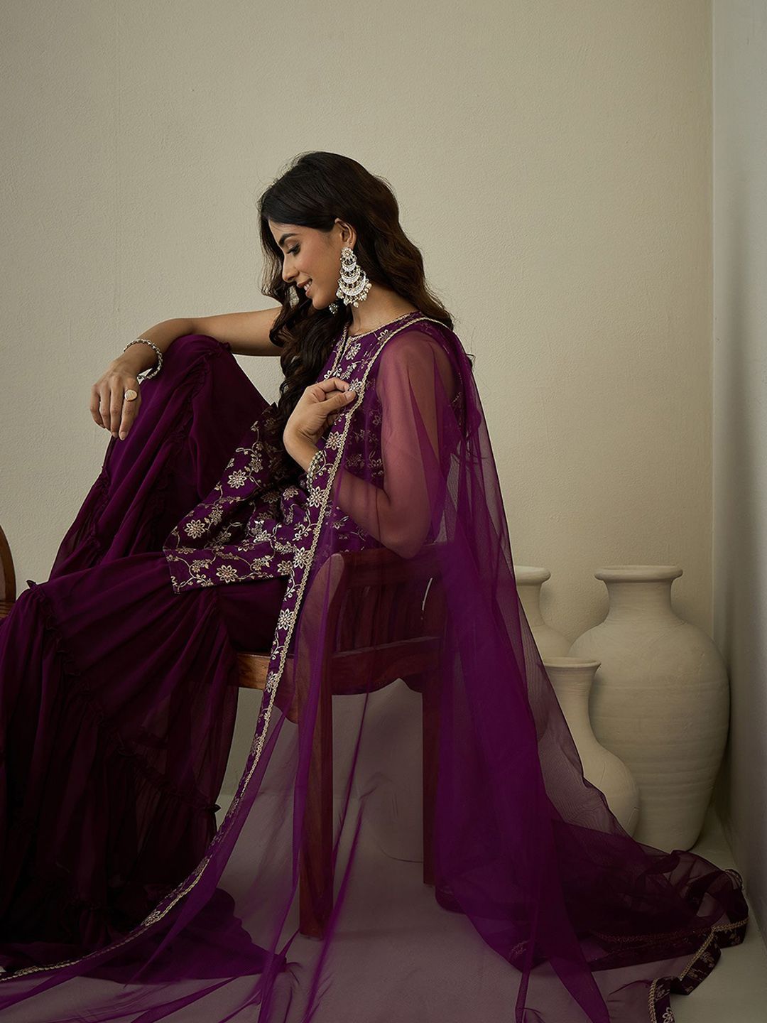 Dhiyona IN Women Floral Regular Kurta with Sharara & With Dupatta