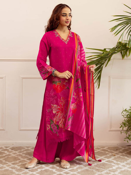 Dhiyona KL Women Floral Printed Kurta with Palazzo & Dupatta