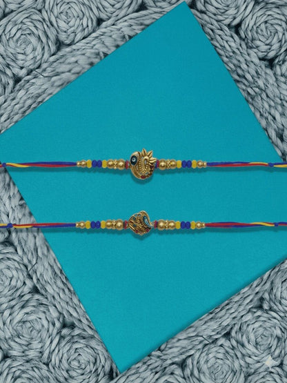 Dhiyona Set Of 2 Peacock Design Thread Rakhi With Roli Chawal Chandan Mishri