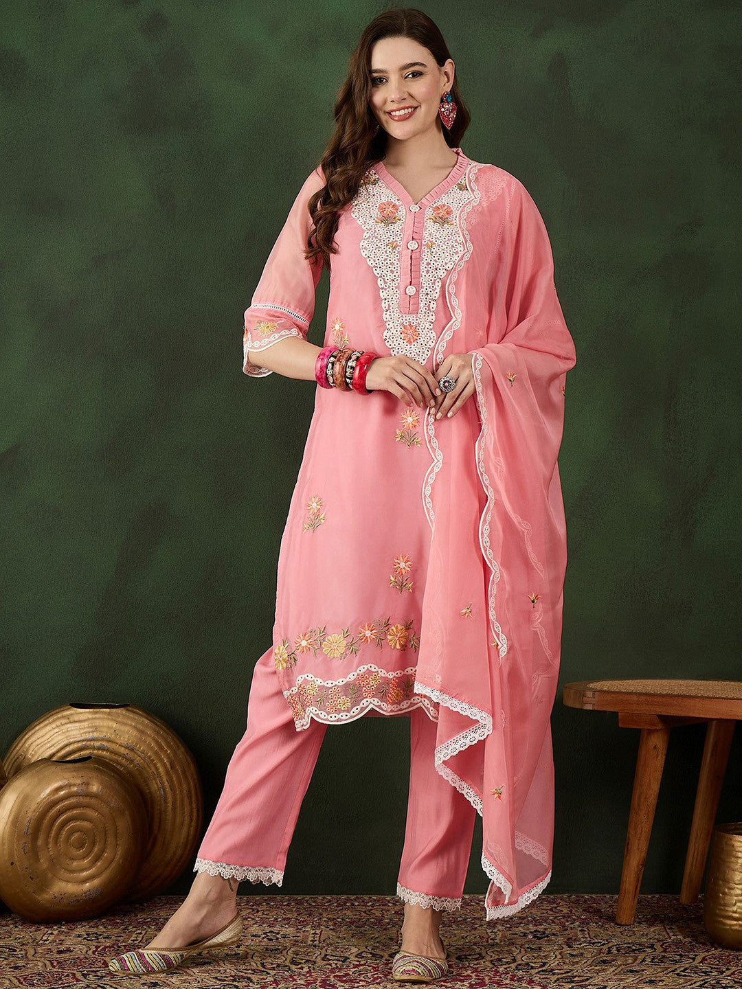 Embroidered Kurta & Trouser With Dupatta