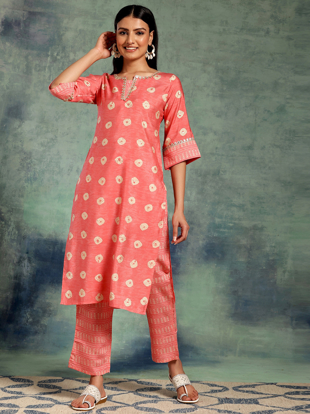 Women Ethnic Motifs Printed Regular Thread Work Kurta with Trousers