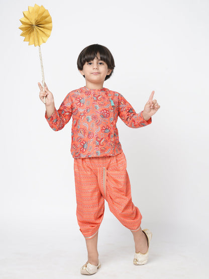 Golden Weaves Boys Orange Kurta with Dhoti set