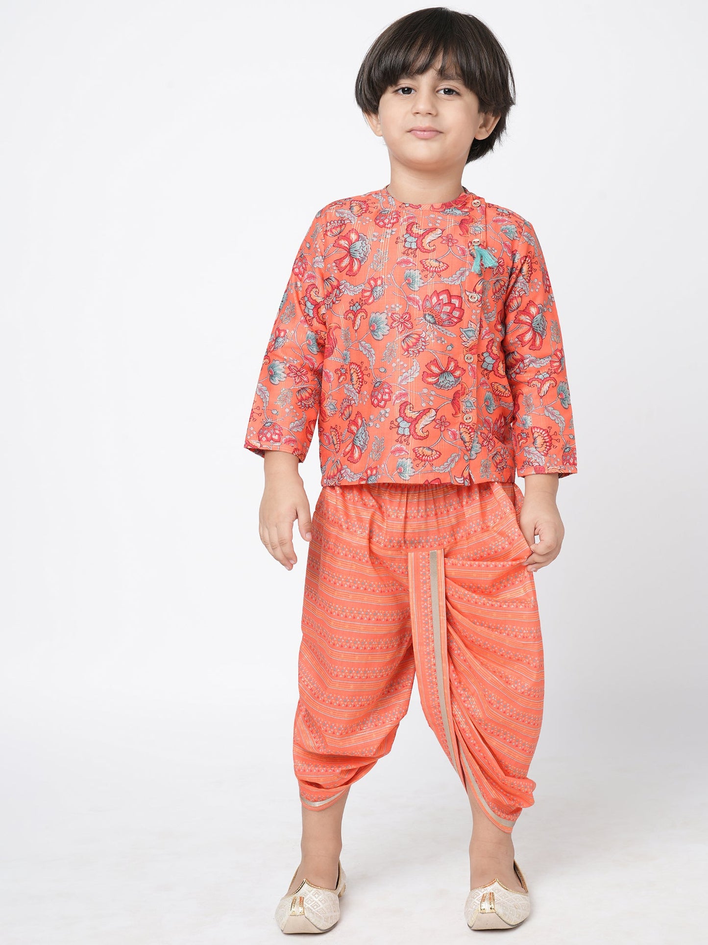 Golden Weaves Boys Orange Kurta with Dhoti set