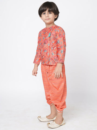 Golden Weaves Boys Orange Kurta with Dhoti set