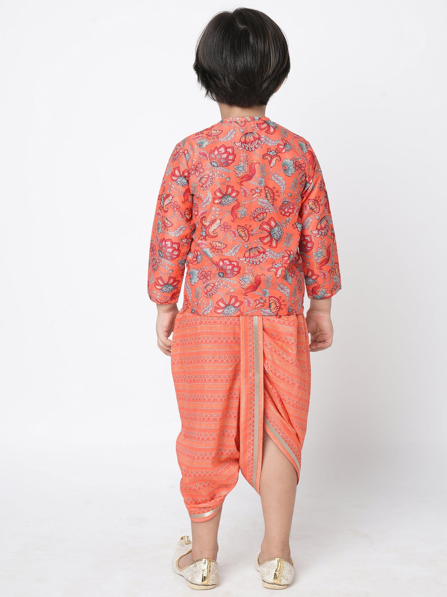 Golden Weaves Boys Orange Kurta with Dhoti set