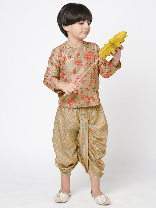 Golden Weaves Boys Beige Kurta with Dhoti set