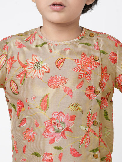 Golden Weaves Boys Beige Kurta with Dhoti set