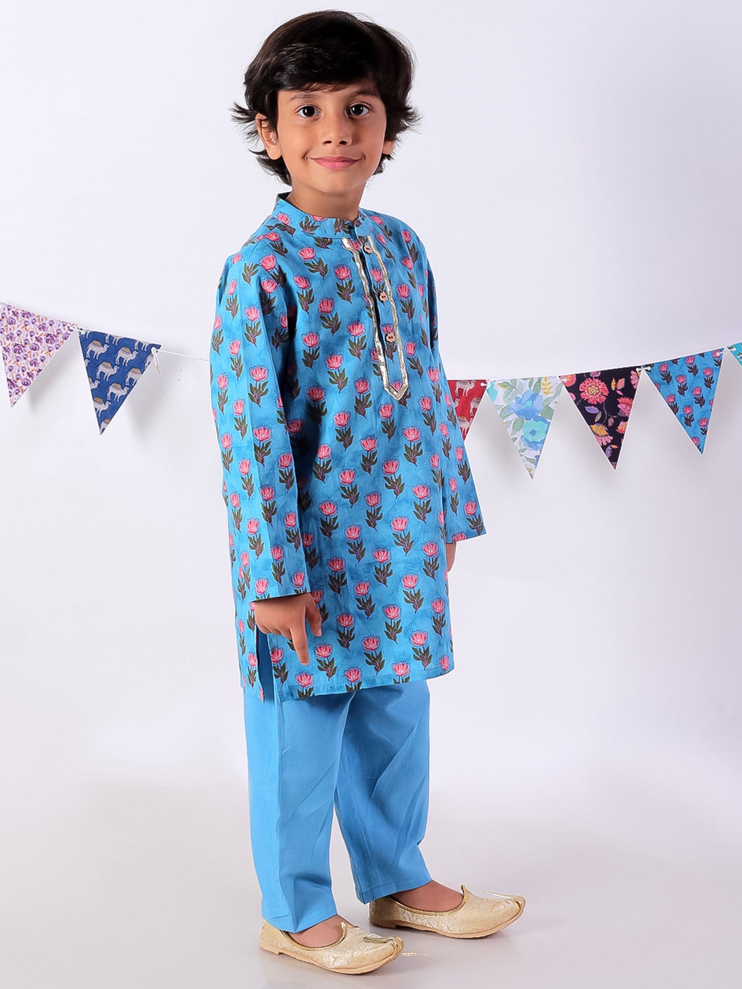 Jaipur Boys Blue Kurta and Pyjama Ethnic Set