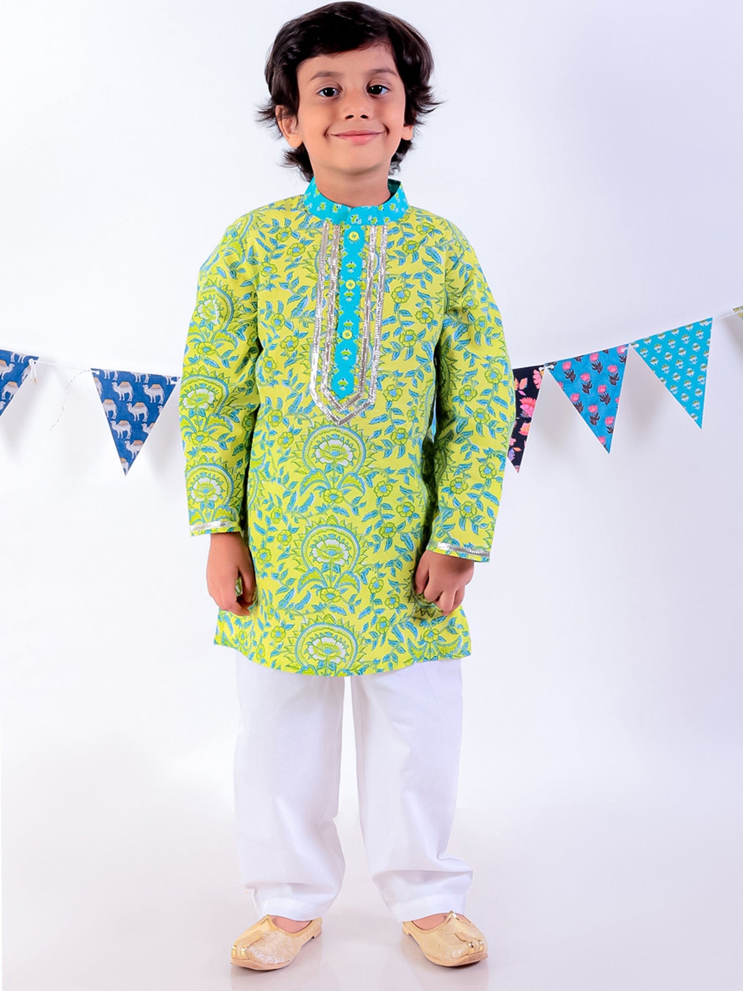 Jaipur Boys Green Kurta and Pyjama with Jacket Ethnic Set