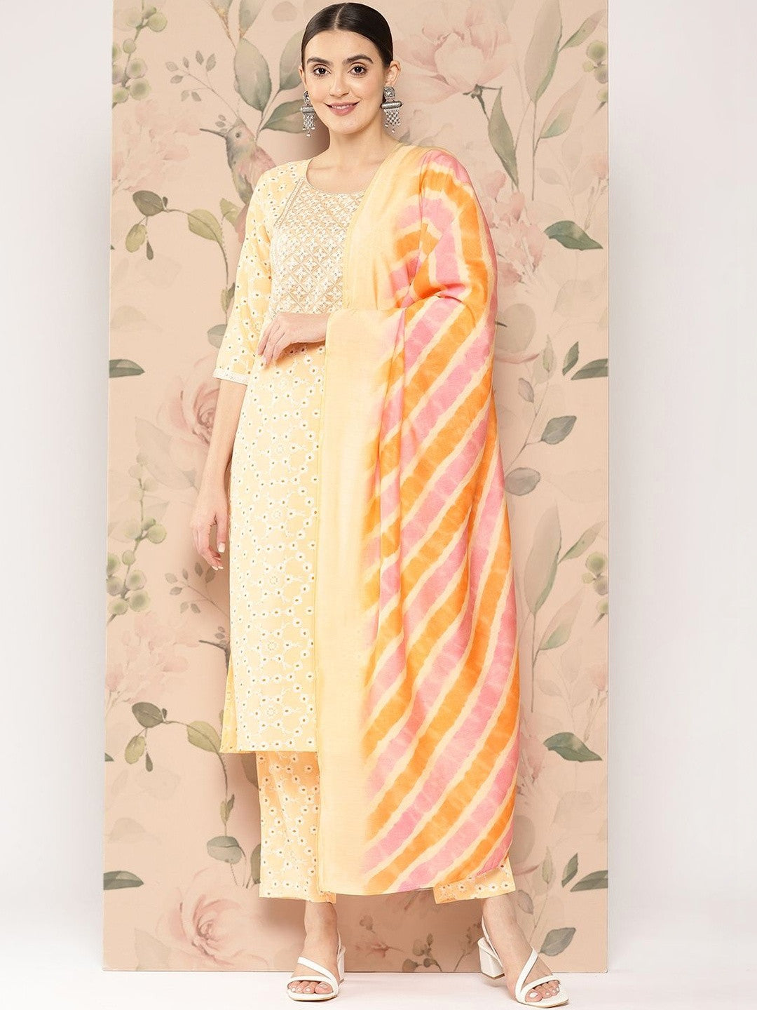 Women Ethnic Motifs Printed Regular Thread Work Kurta with Trousers & With Dupatta