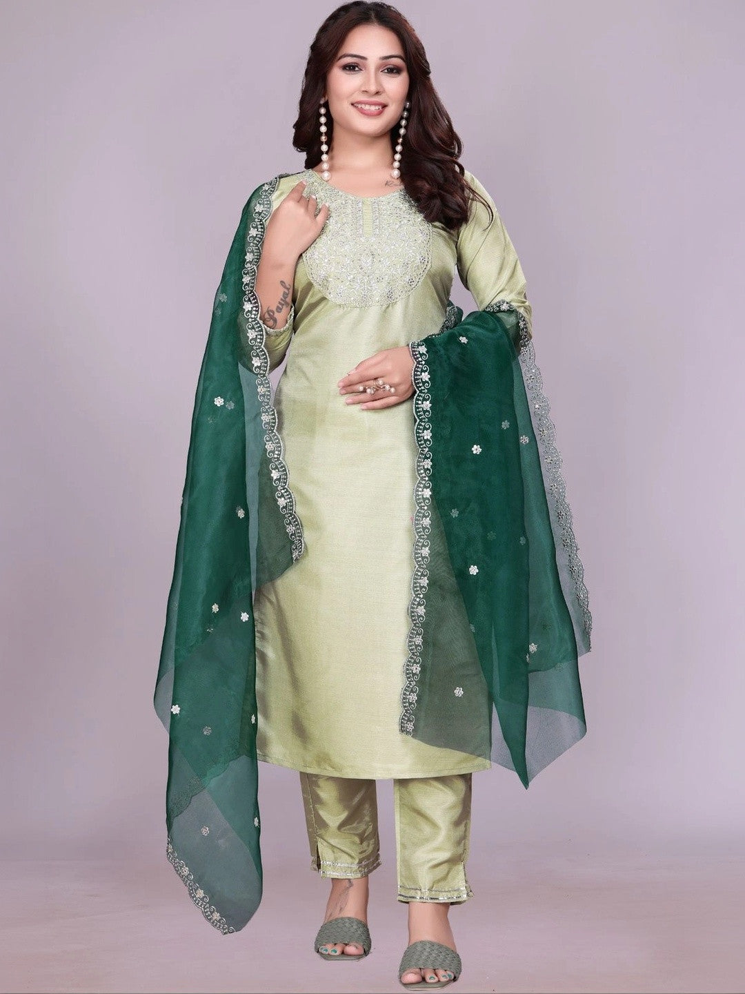 Women Ethnic Motifs Embroidered Regular Kurta with Trousers & With Dupatta