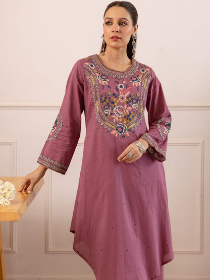 Women Floral Embroidered Pure Cotton Kurta with Palazzos