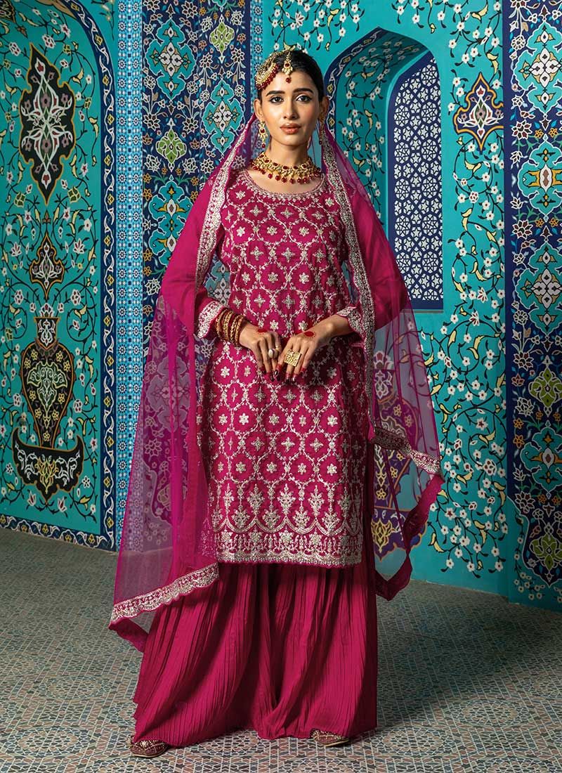 Dhiyona KL Women Floral Embroidered Regular Thread Work Kurta with Sharara & With Dupatta