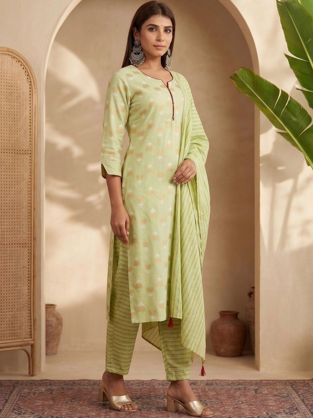 Women Ethnic Motifs Printed Regular Kurta with Trousers & With Dupatta