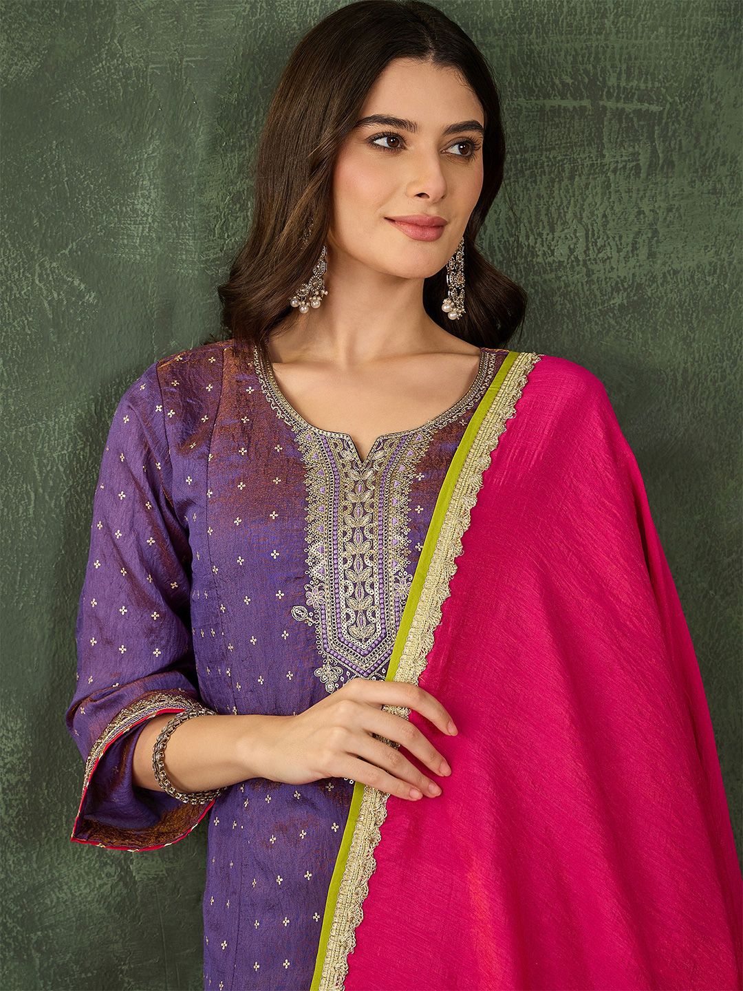 Dhiyona KL Women Ethnic Motifs Embroidered Regular Thread Work Kurta with Palazzos & With Dupatta