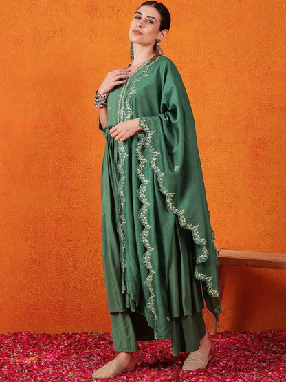 Dhiyona SN Embroidered Kurta With Palazzos & Dupatta