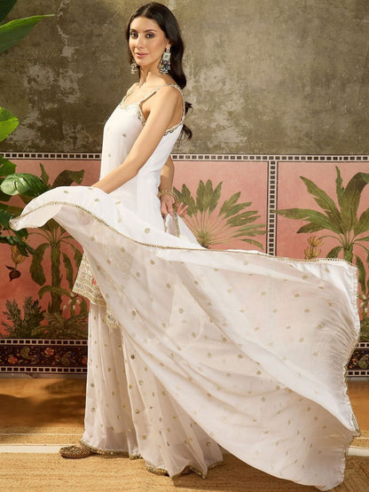 Dhiyona SN Embroidered Round Neck Straight Kurti & Sharara With Dupatta