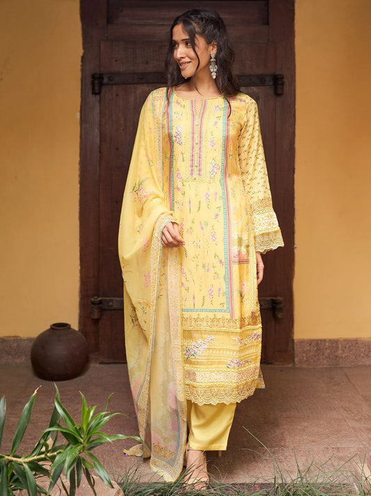 Dhiyona LL Women Floral Printed Regular Beads and Stones Kurta with Palazzos & With Dupatta