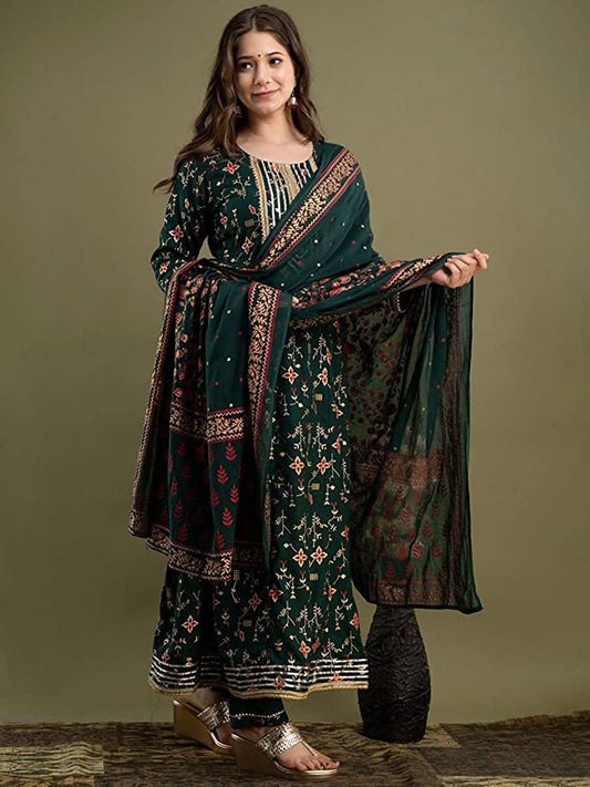 Dhiyona KL Women Floral Printed Regular Pure Cotton Kurta with Trousers & With Dupatta