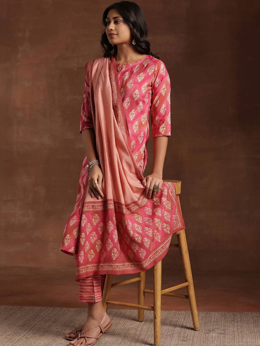 Women Ethnic Motifs Printed Regular Kurta with Trousers & With Dupatta