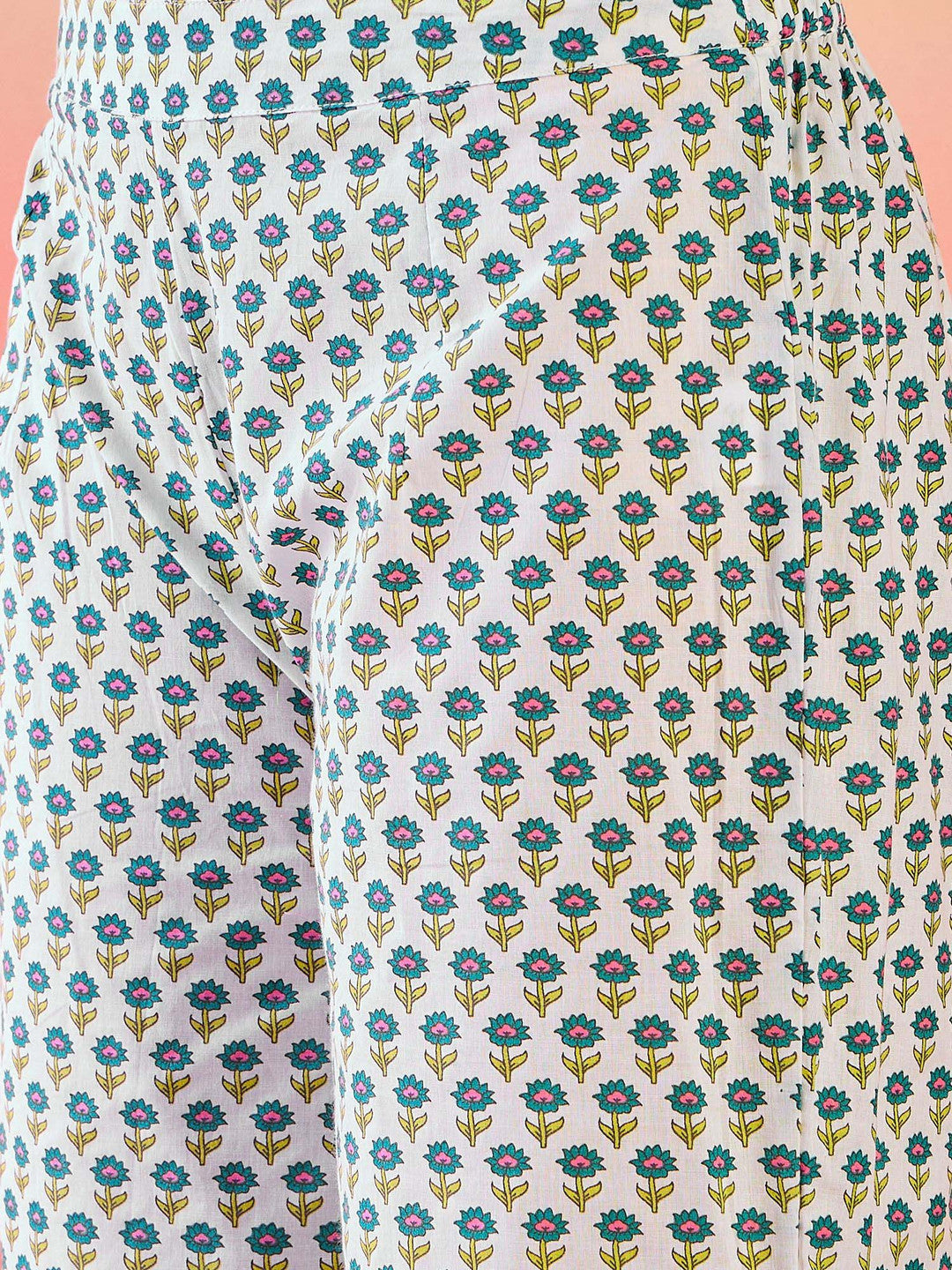 Floral Printed Notch Neck Pure cotton Kurta With Palazzos And Dupatta