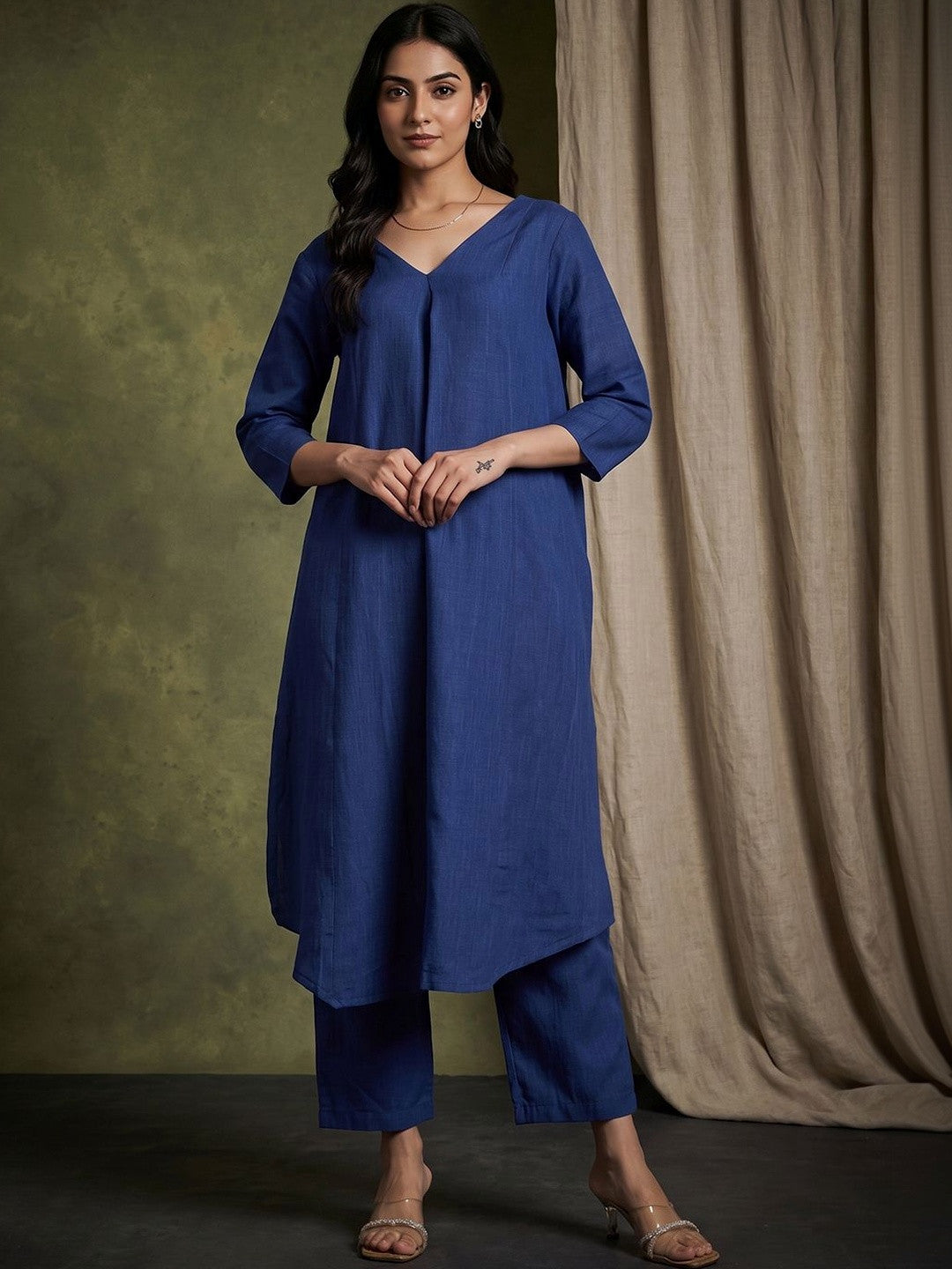 V-Neck Kurta & Trousers