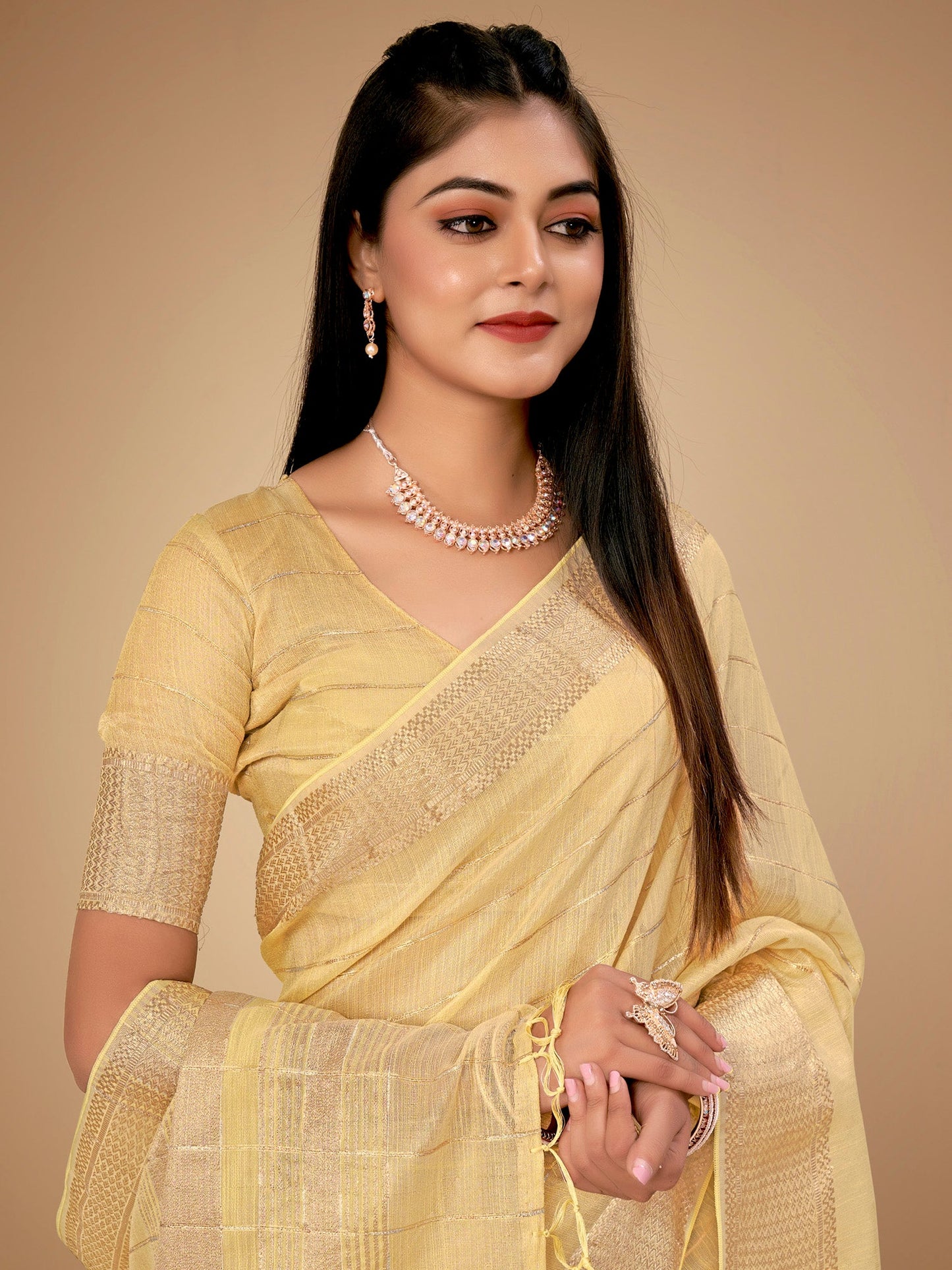 Women's Cotton Silk Yellow Woven Design Designer Saree With Blouse Piece