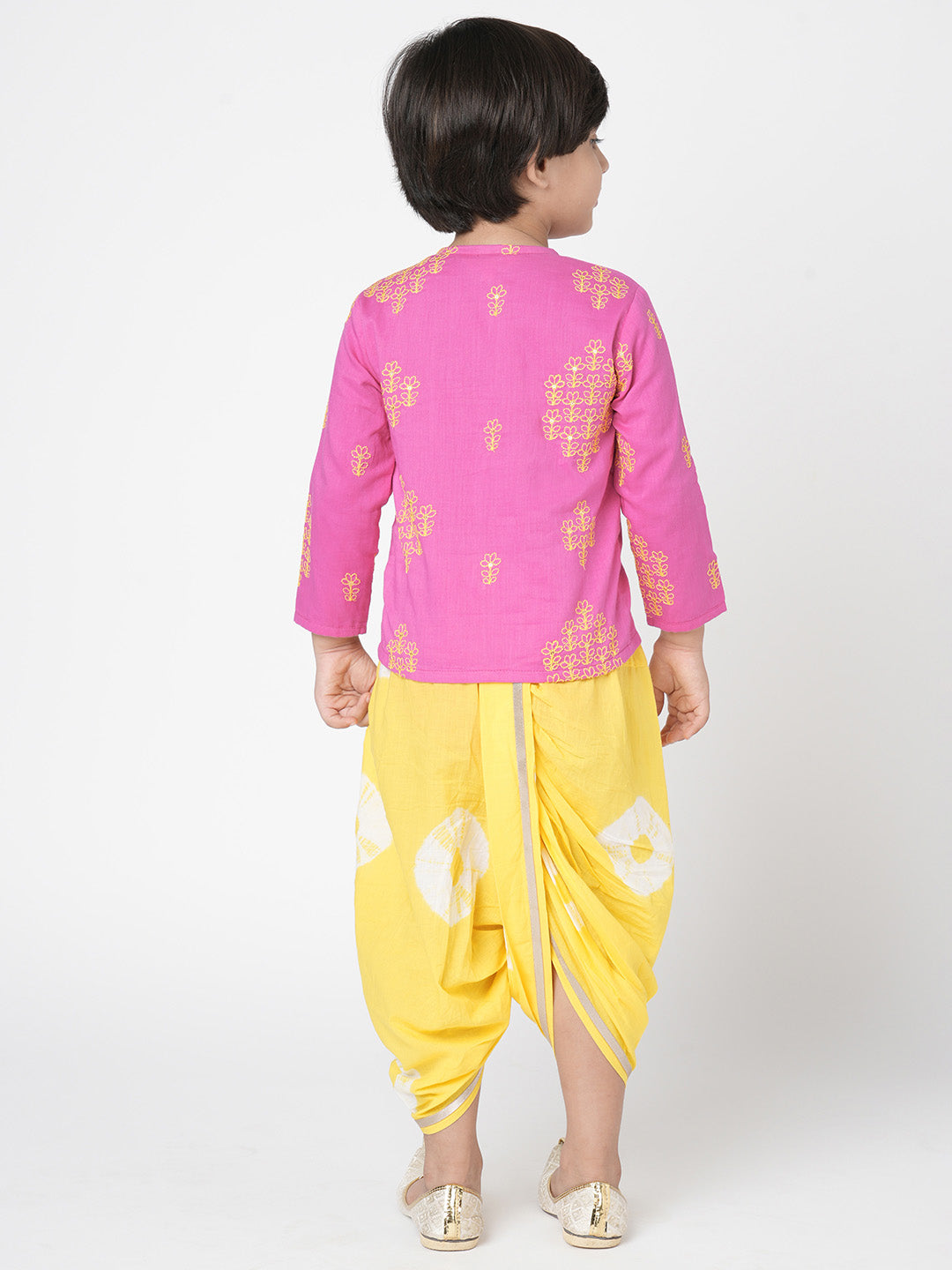 Marigold Magic Boys Pink Embroidered Kurta with Dhoti set