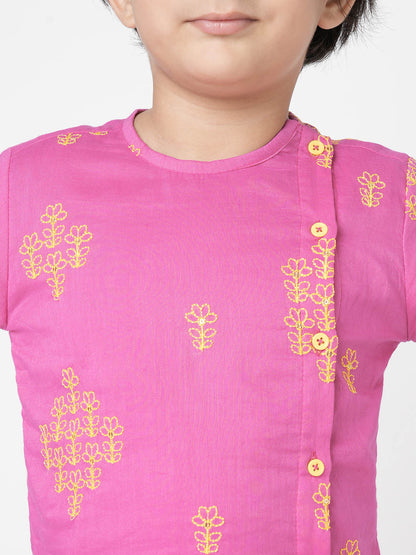 Marigold Magic Boys Pink Embroidered Kurta with Dhoti set