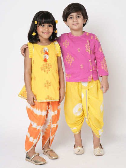 Marigold Magic Boys Pink Embroidered Kurta with Dhoti set