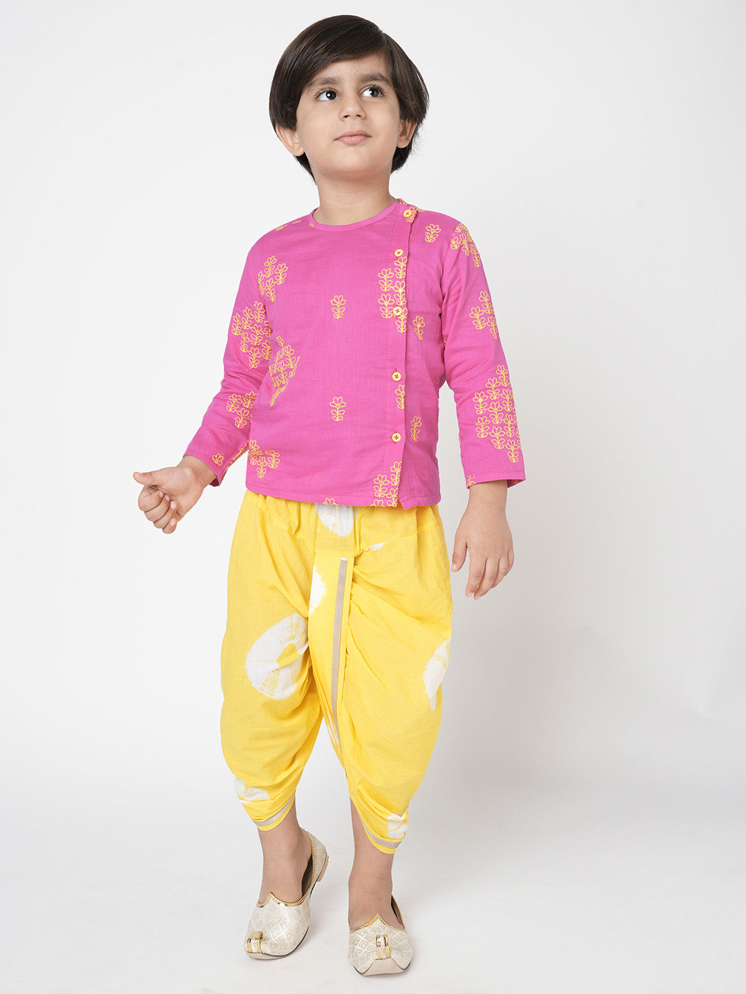 Marigold Magic Boys Pink Embroidered Kurta with Dhoti set