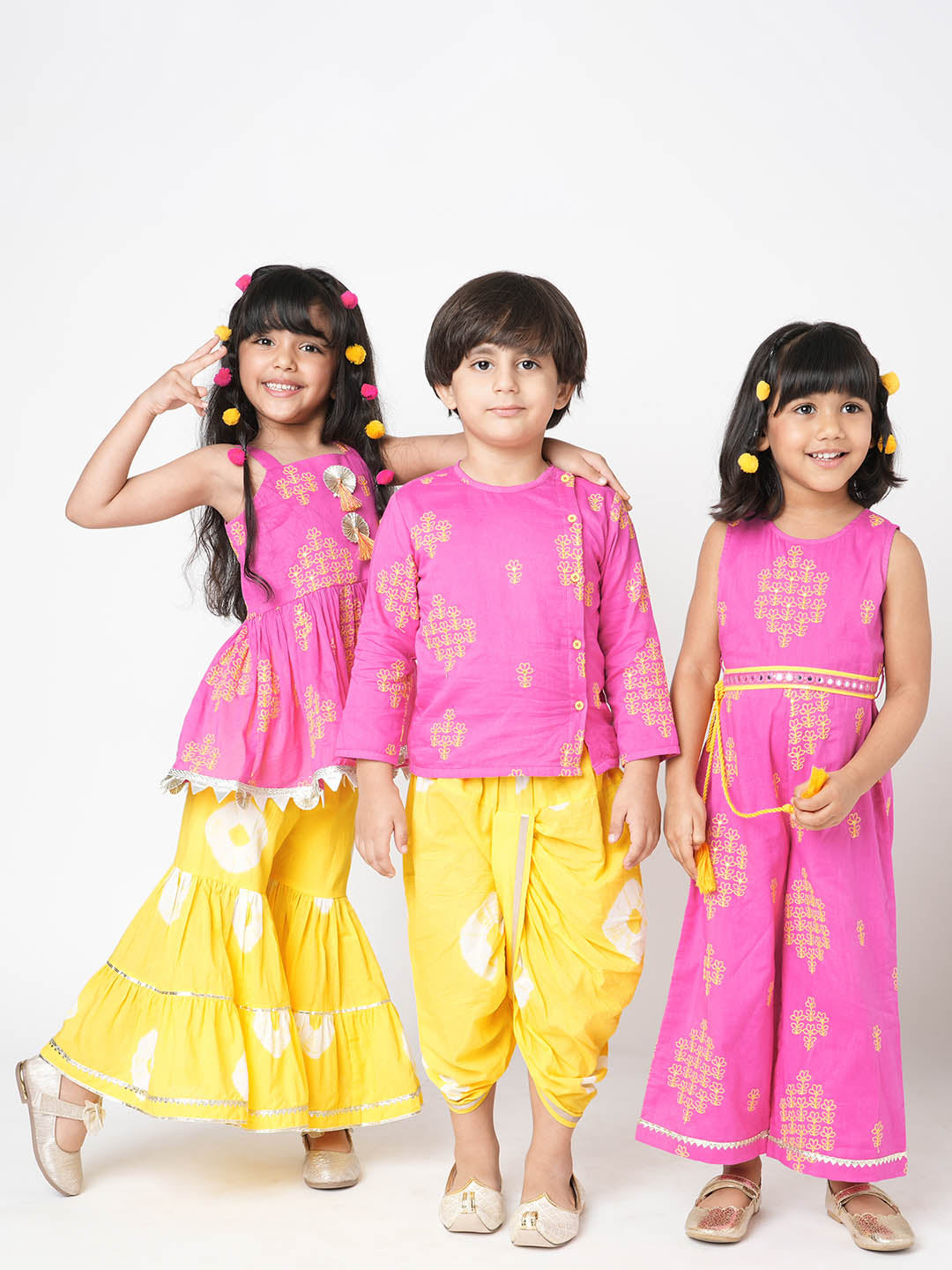 Marigold Magic Boys Pink Embroidered Kurta with Dhoti set