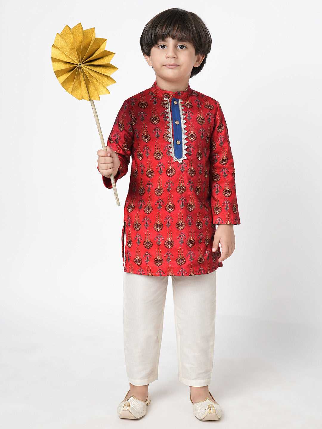 Ethnic Twist Boys Red print Kurta Pant set