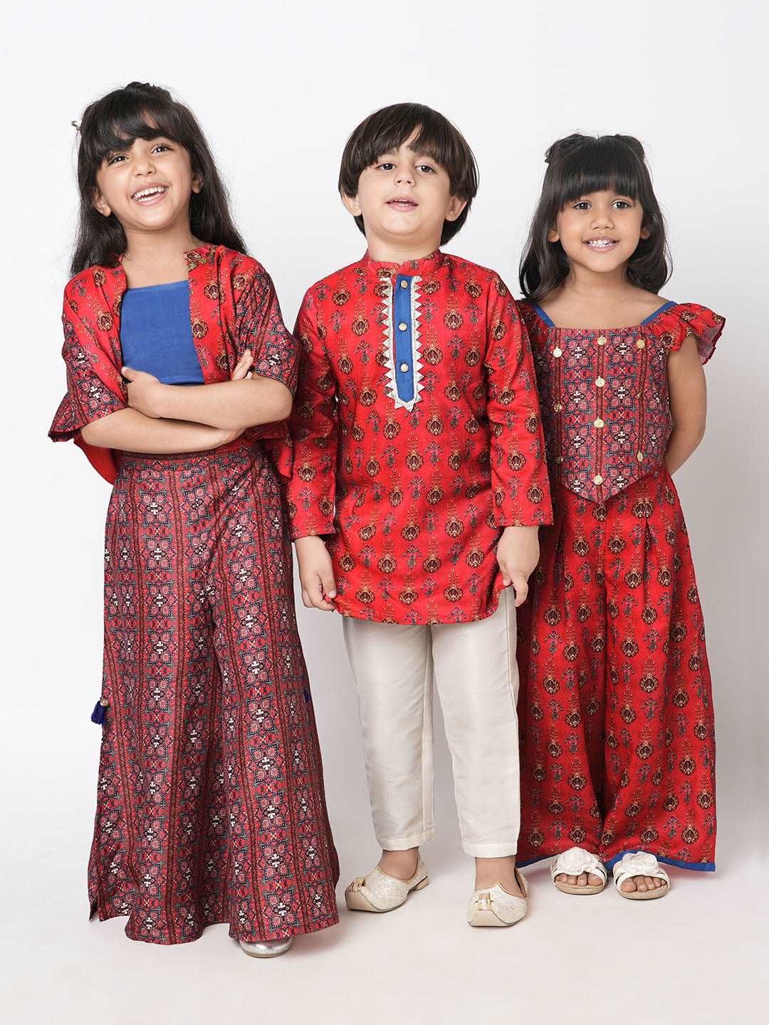 Ethnic Twist Boys Red print Kurta Pant set