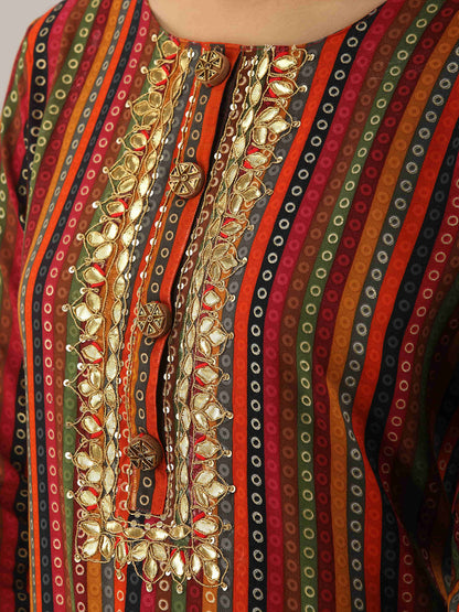 Floral Yoke Design Round Neck Gotta Patti Straight Kurta With Palazzos