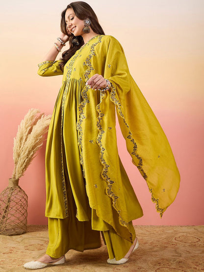 Dhiyona SN Embroidered Kurta With Palazzos & Dupatta
