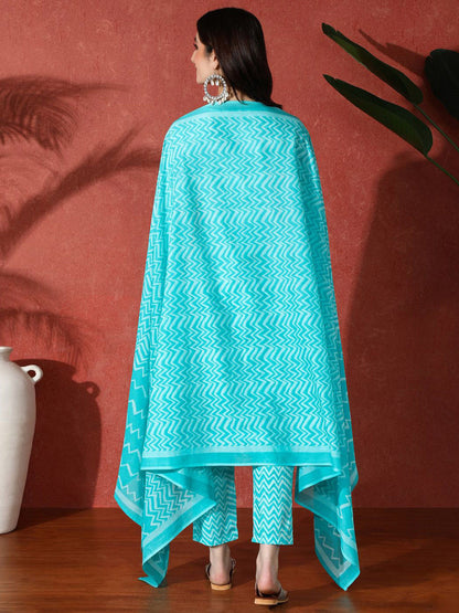 Embroidered Pure Cotton Kurta Trouser With Dupatta