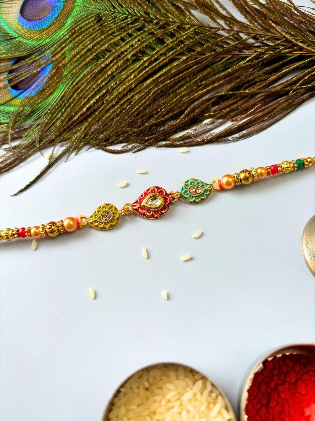 Dhiyona Unisex 4 Pieces Thread & Beaded Wraparound Rakhis