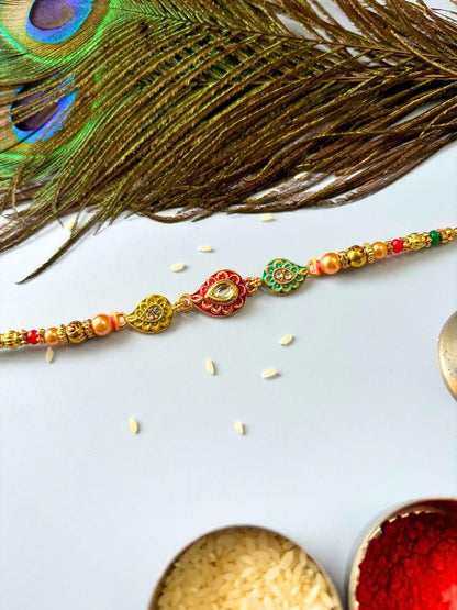 Dhiyona Unisex 4 Pieces Thread & Beaded Wraparound Rakhis