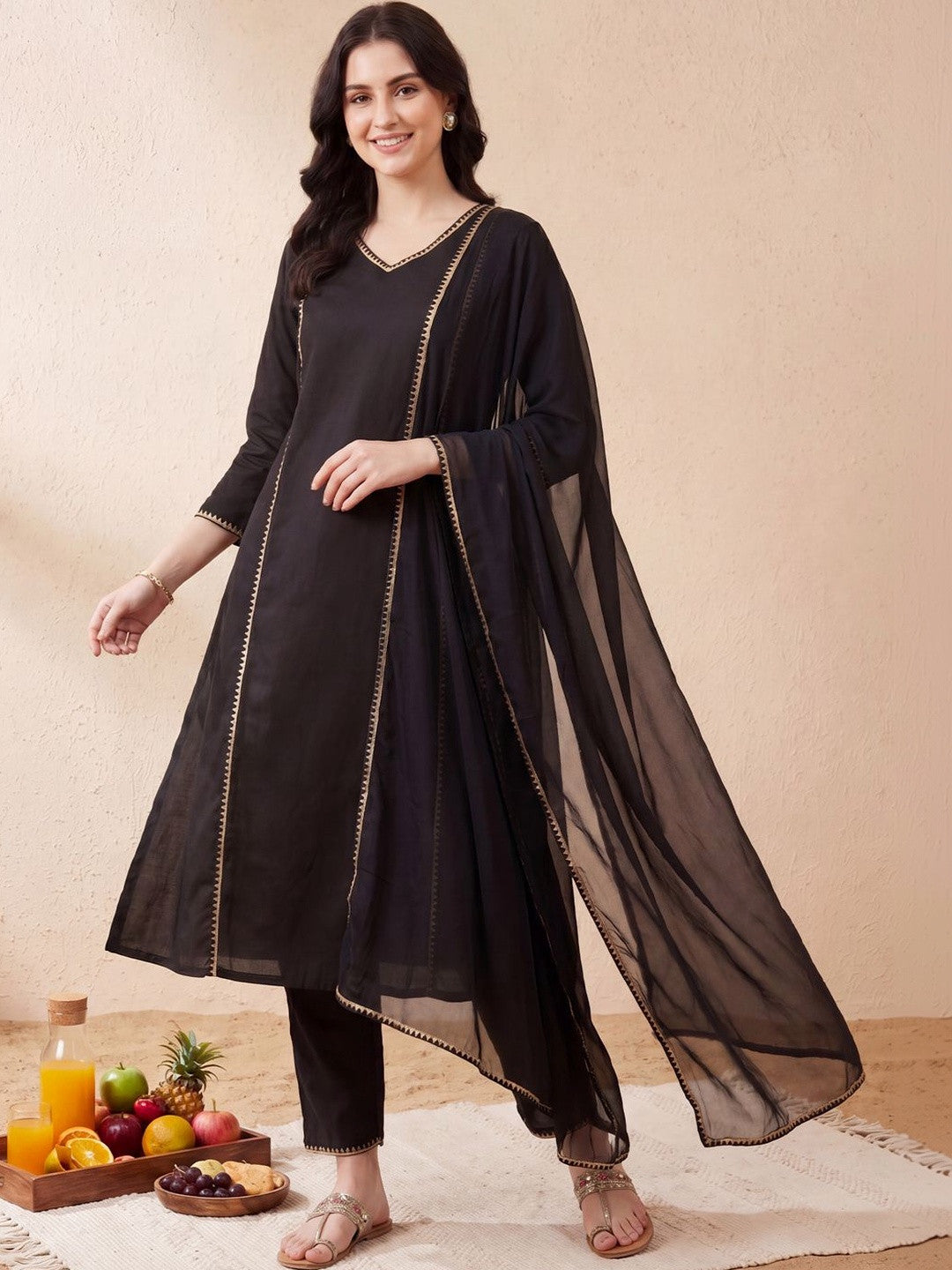 Women Regular Cotton Kurta with Trousers & With Dupatta