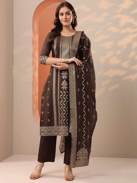 Women Woven Design Zari Kurta with Trousers & Dupatta