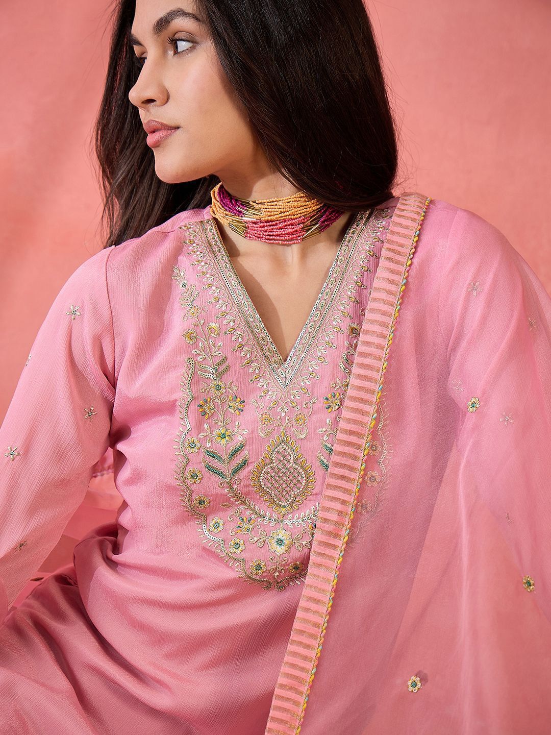 Dhiyona SN Women Ethnic Motifs Embroidered Regular Sequinned Kurta With Palazzos & Dupatta